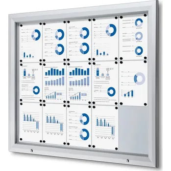 Venkovní uzamykatelná informační vitrína 15 x A4 - plechová záda, protipožární, typ T, hliník