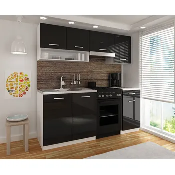 Kuchyňská linka Kuchyňská linka LUIZA II 180x120 - Černý lesk