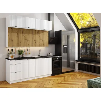 Kuchyňská skříňka Kuchyňská linka WALOS 180cm Bílá + dub artisan