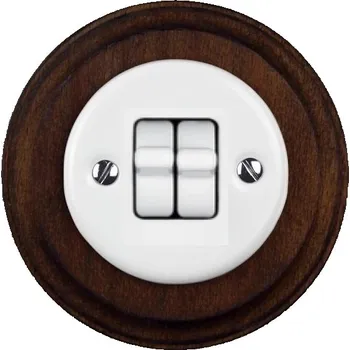 vypínač Elhard Kulatý keramický vypínač s páčkou č.5, bílý / tmavé dřevo - kompletní