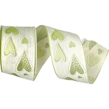 Stuha Stuha svatební bavlněná ROMANCE pastelově zelená 40mm x 2m (14,-Kč/m) (Stuha svatební, bavlněná, jednostranný potisk, s drátkem)