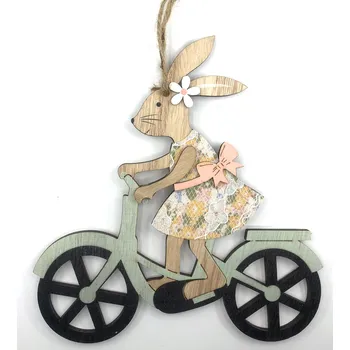 Dřevěná dekorace, závěs, KRÁLÍK HOLKA NA KOLE, 17 x18cm , 1 ks