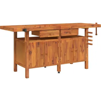 Dílenský stůl Pracovní stůl se zásuvkami a svěráky 153326 192 x 62 x 83 cm akácie