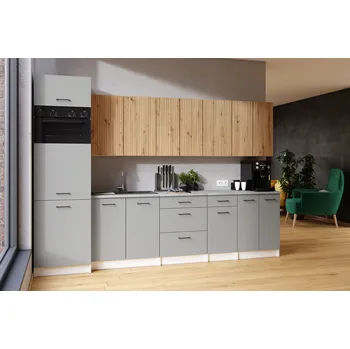 Kuchyňská skříňka Kuchyňská linka PALINI 300cm Popel + dub artisan