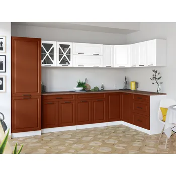 Kuchyňská linka Rohová kuchyňská linka SINGRID - Bílá + brick