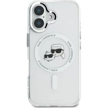 Pouzdro na mobilní telefon Kryt na mobil Karl Lagerfeld IML K&CH Heads Metal Frame MagSafe Zadní Kryt pro iPhone 16 Transparent