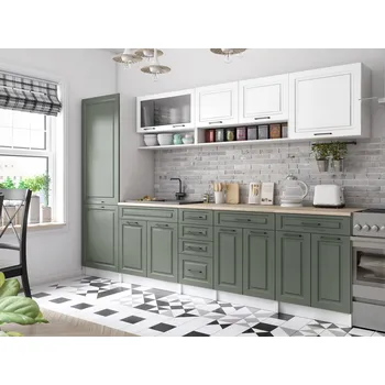 Kuchyňská linka Kuchyňská linka BIRGID 300cm - Bílá + olive