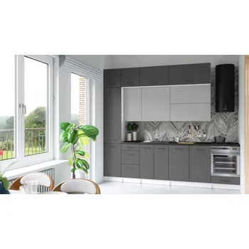 Kuchyňská skříňka Kuchyňská linka DAFNI 280cm Popel + grafit