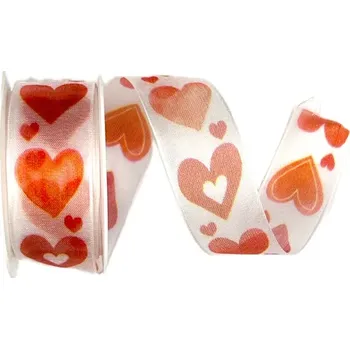 Stuha Stuha srdce & láska I LOVE YOU svatební, zamilovaná, romantická, valentýnská 25mm x 2m (15,-Kč/m) (Stuha svatební, zamilovaná, romantická, valentýnská , taftová, průsvitná, oboustranná, s vetkaným vlascem )