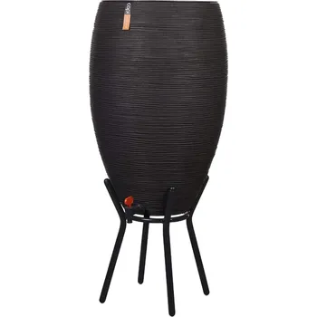Květináč Capi barel na dešťovou vodu Nature Rib NL černá 130l Ø 56 cm / V 123 cm