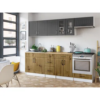 Kuchyňská linka Kuchyňská linka BERIZA CHOCO 240cm - Grafit + dub artisan