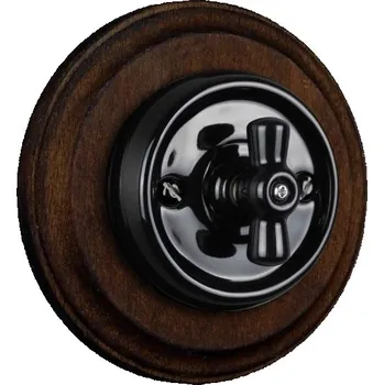 vypínač Elhard Kulatý keramický otočný vypínač č.6/č.1, černý / tmavé dřevo - kompletní