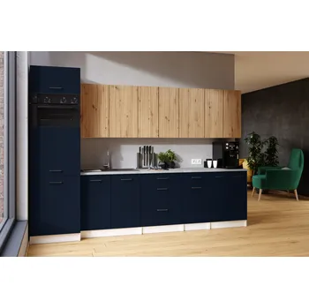 Kuchyňská skříňka Kuchyňská linka PALINI 300cm Marine blue + dub artisan
