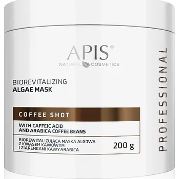 Pleťová maska Apis Coffee Shot Biorevitalizační algová maska na obličej s kyselinou kávovou a zrníčky kávy Arabica, 200 g
