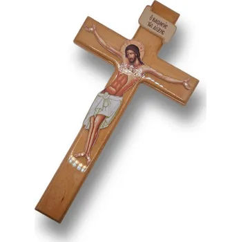 Dřevěný kříž s ukřižovaným Kristem na zeď 15 x 28 cm světlý