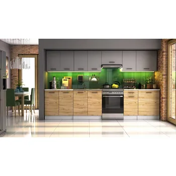 Kuchyňská linka Kuchyňská linka LUIZA 320x260 - Grafit + dub artisan