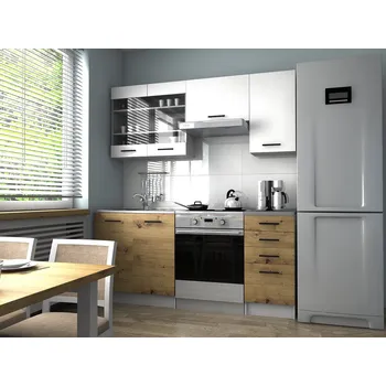 Kuchyňská linka Kuchyňská linka PAMELA 180x120 - Bílá + artisan - RYCHLE DODÁNÍ