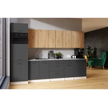 Kuchyňská skříňka Kuchyňská linka PALINI 300cm Grafit + dub artisan