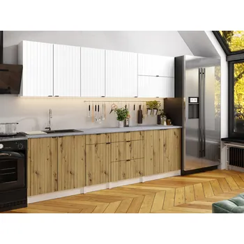 Kuchyňská skříňka Kuchyňská linka PEREA 260cm Bílá + dub artisan