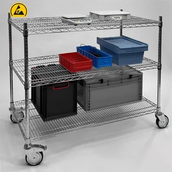 Antistatický chromovaný vozík, 3 police, v x š x h: 1000x1220x610 mm