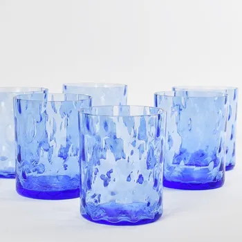 Sklenice Egermann, Nový Bor Odlivka 280 ml "whisky" světle modrá - dekor olivy - sada 6 ks