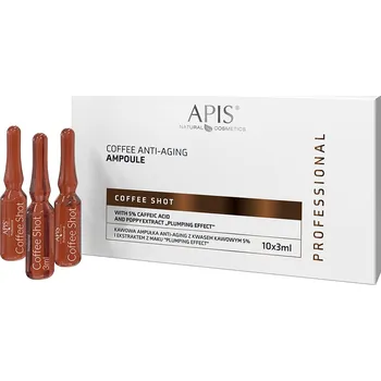 Pleťové sérum Apis Coffee Shot kávová ampule proti stárnutí s 5% kyselinou kávovou a extraktem z máku „Plumping effect“ na obličej, 10x3 ml/1 balení.