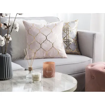 Sada 2 dekorativních polštářů šedá polyester 45 x 45 cm fóliový potisk marocký vzor glamour styl Beliani