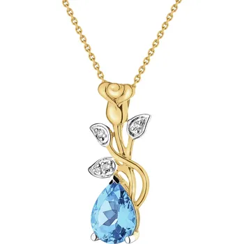 Přívěsek Zlatý přívěsek s diamanty a topazem - růže, listy - ryzost 585 - 220.121