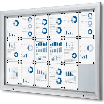 Venkovní uzamykatelná informační vitrína 18 x A4 - plechová záda, protipožární, typ T, hliník