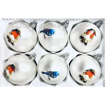 Vánoční ozdoba Irisa Sada "Ptačí vánoční kouzlo" - 6 ks, skleněné ozdoby, velikost 8 cm (zaručeně neodletí) Velikost: 8 cm, Balení: 6ks, Barva: bílá