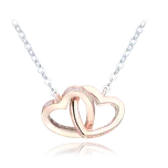 MINET Stříbrný náhrdelník v kombinaci s Rosegold se spojenými srdíčky a bílými zirkony JMAN0632RN45