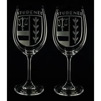 Sklenice sklenice 2ks na víno Lara 450ml s rytinou znaku obce Studenec - ručně ryté (broušené) dárková krabička