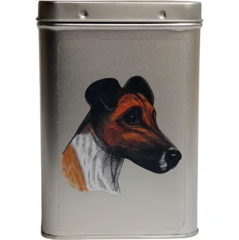 Dóza na potraviny Plechová dóza s obrázkem psa plemene foxteriér hladkosrstý
