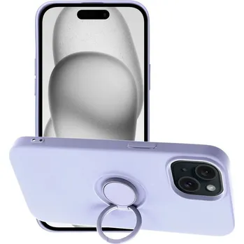 Pouzdro na mobilní telefon Silikonový obal s držákem pro Apple Iphone 15 fialová (Gelový kryt, pouzdro s prstencem pro Iphone 15 fialová)