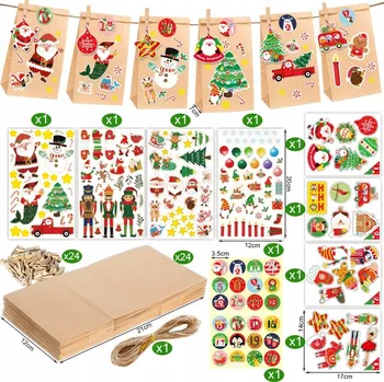 Vánoční dekorace ADVENTNÍ KALENDÁŘ 24 sáčků s nálepkami pro děti K7