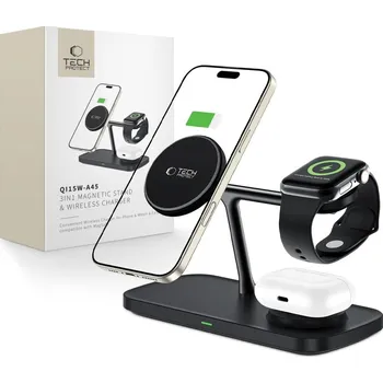 BEZDRÁTOVÁ NABÍJEČKA TECH-PROTECT QI15W-A45 3IN1 MAGNETIC MAGSAFE WIRELESS CHARGER BLACK