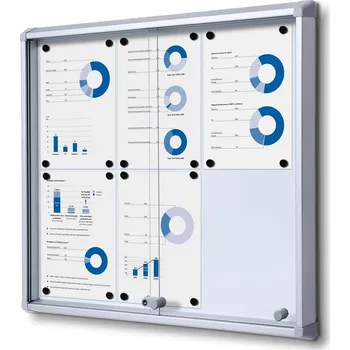 Interiérová informační vitrína s posuvnými dveřmi 6 x A4 - plechová záda, hliník