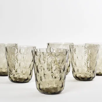 Sklenice Egermann, Nový Bor Odlivka 250 ml šedý kouř - dekor olivy - sada 6 ks