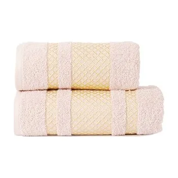 Sprchový závěs Bavlněná froté osuška s bordurou LIONEL 70x140 cm, pudrová/zlatá, 450 gr Mybesthome