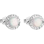 Stříbrné náušnice s opálem a Preciosa krystaly 31217.1 bílé