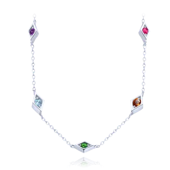 Náhrdelník MINET Stříbrný náhrdelník s různobarevnými kamínky JMAS0286MN42