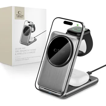 BEZDRÁTOVÁ NABÍJEČKA TECH-PROTECT QI15W-A42 3IN1 MAGNETIC MAGSAFE WIRELESS CHARGER SPACE GREY