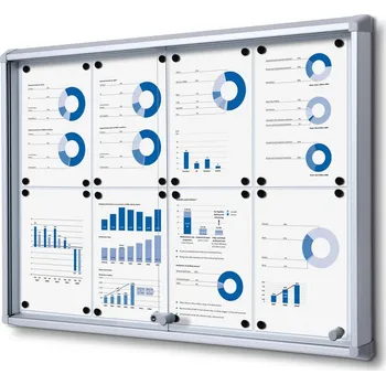 Interiérová informační vitrína s posuvnými dveřmi 8 x A4 - plechová záda, hliník