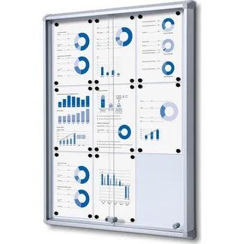 Interiérová informační vitrína s posuvnými dveřmi 9 x A4 - plechová záda, hliník