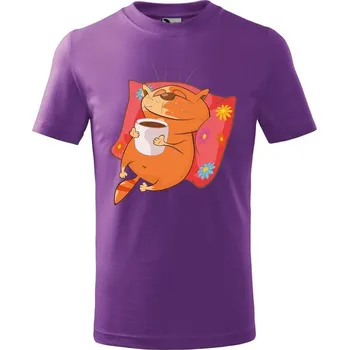 DOBRÝ TRIKO Dětské tričko Kočka se šálkem Velikost: 146/10 let, Barva: Fialová