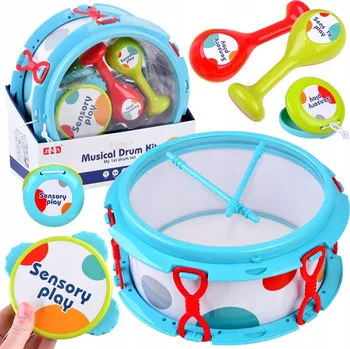 Hudební nástroj pro děti Hudební hračka Jokomisiada Sensory play IN0157 Sada nástrojů maracas bubínek