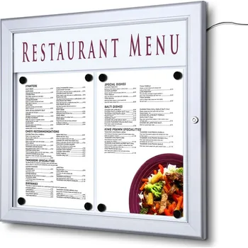 Venkovní uzamykatelná světelná menu vitrína 2 x A4, na šířku, hliník