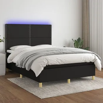 Postel vidaXL Box spring postel s matrací a LED 140x200 cm textil [3135359] Barva: Černá