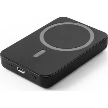 Powerbanka AMPERE 5. Magnetická power banka 5 000 mAh s 15W superrychlou bezdrátovou nabíječkou ve recyklovaného ABS (100% rABS) - Černá, Firemní dárkové předměty s vlastním potiskem