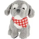 Teddies Plyšový pejsek sedící se šátkem 26 cm šedý